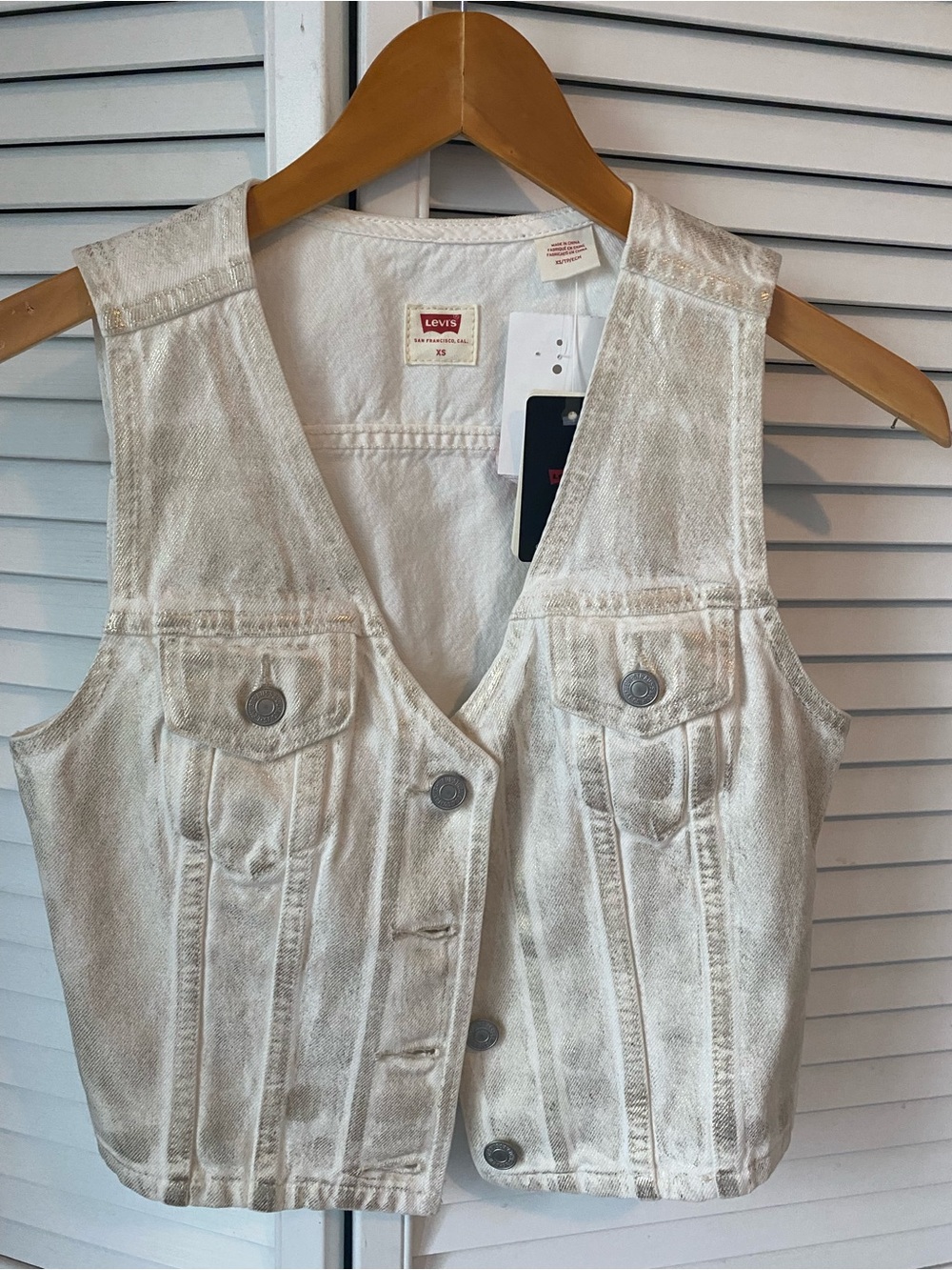 Levi's White/Cream-gold Denim Vest with Red Logo Accent